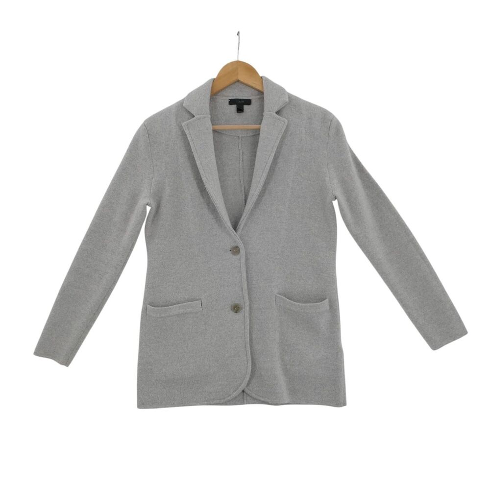 J. Crew XS Women's Light Gray 100% Merino Wool Knit Sweater Blazer Style Career - Picture 3 of 11